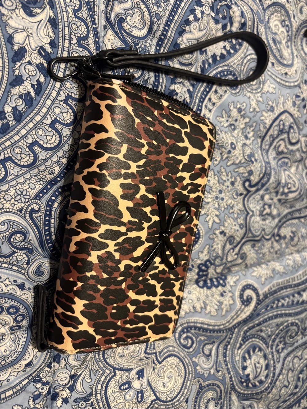 Betsey Johnson Leopard Print Wristlet Clutch in Black Brown Tan